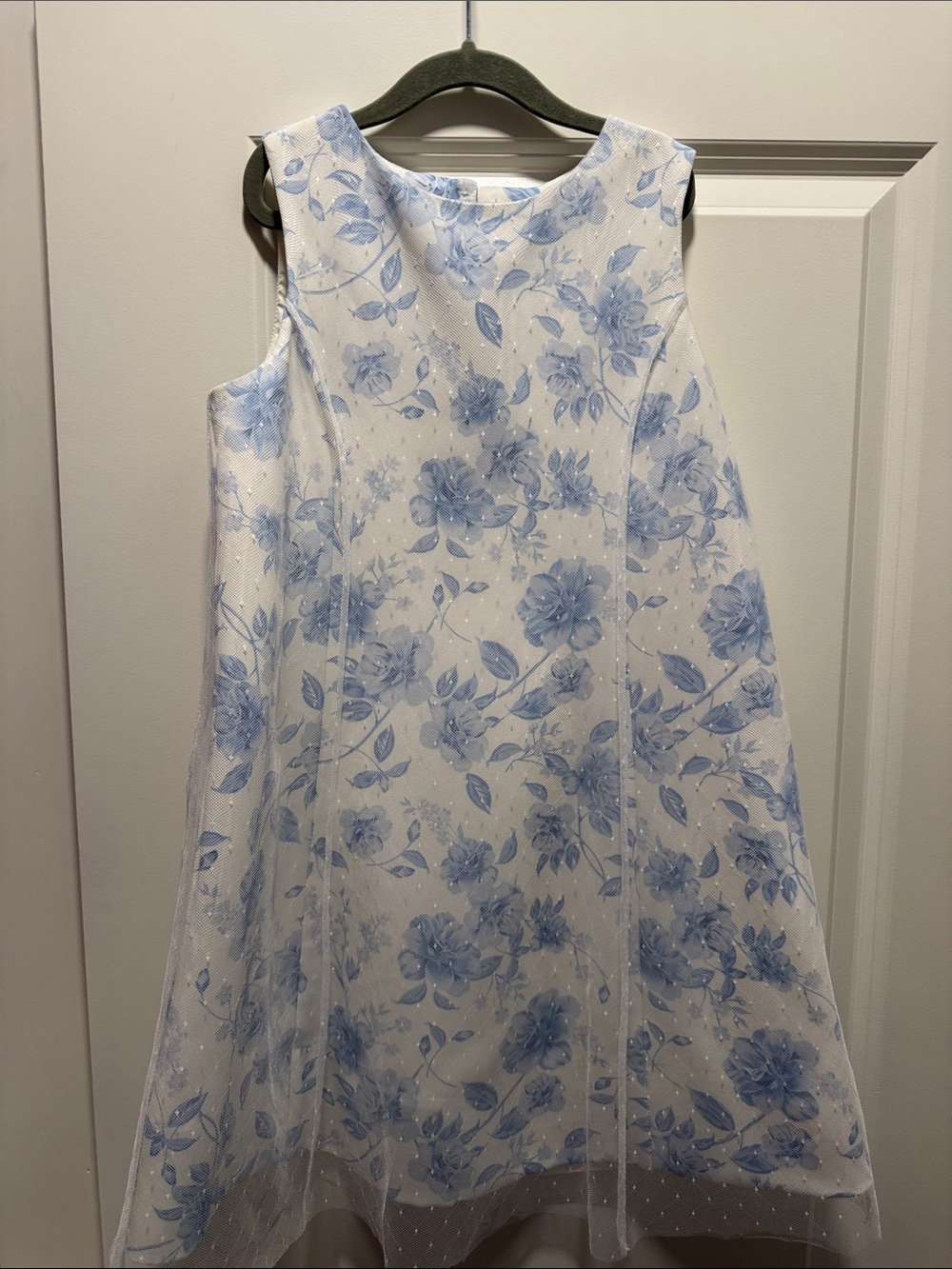 GB girls White Dress with Light Blue Floral Print - Youth Medium